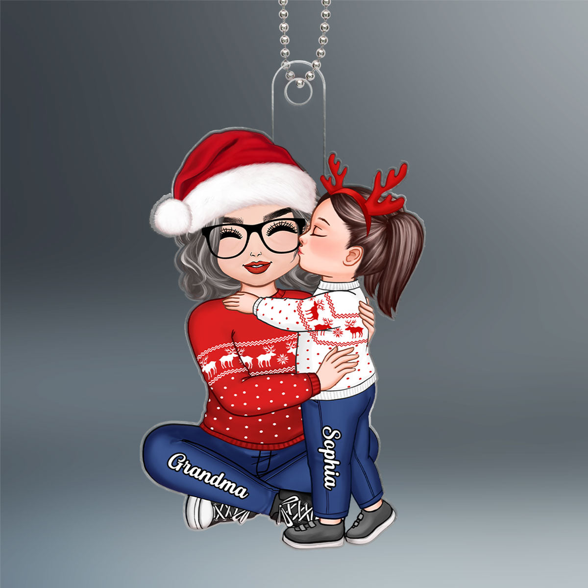 Doll Grandkid Kissing Grandma Christmas Gift For Granddaughter Personalized Acrylic Ornament
