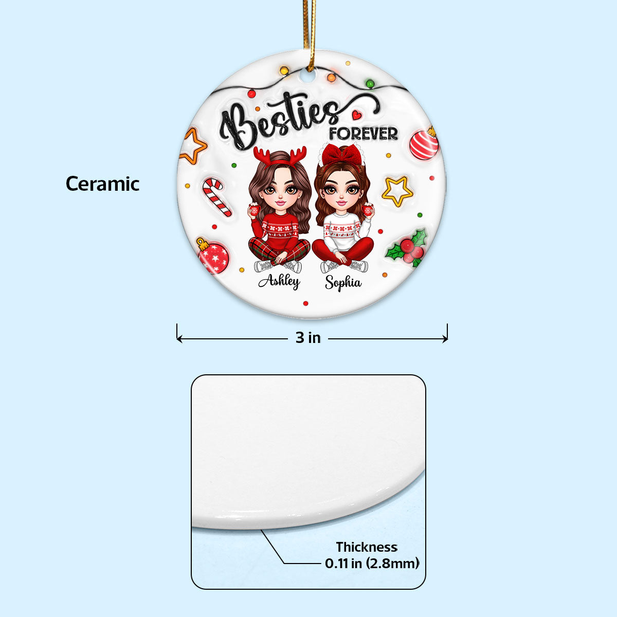 Besties Forever Gorgeous Girls 3D Inflated Christmas Gift Personalized Ceramic Ornament