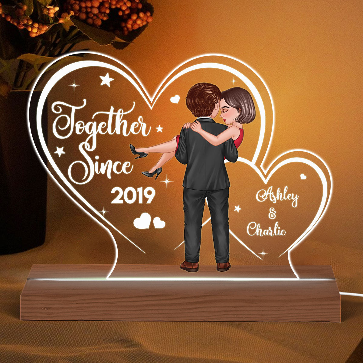 Two Hearts Embracing Hugging Doll Couple Personalized Custom Shape LED