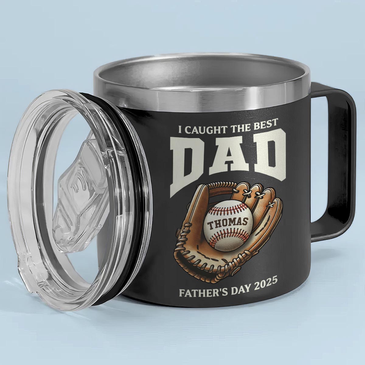 We Caught The Best Dad Baseball Personalized Stainless Steel Tumbler With Handle| Coolest Father's Day Gift For Dad
