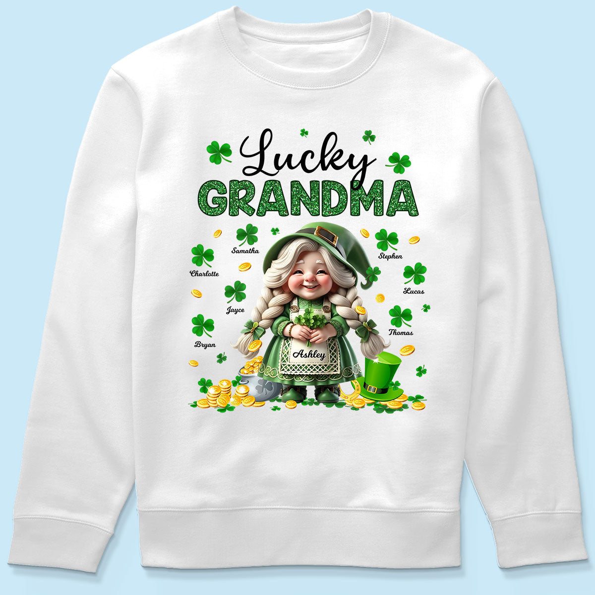 St. Patrick's Day Gnome Lucky Grandma Personalized Shirt