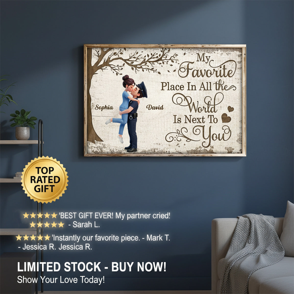 Eternal Love Proud Hero Couple Hugging Kissing Under Tree - Personalized Poster - Valentine's Day Gift For Couple, For Him, For Her, Nurse, Police, Firefighter, Army