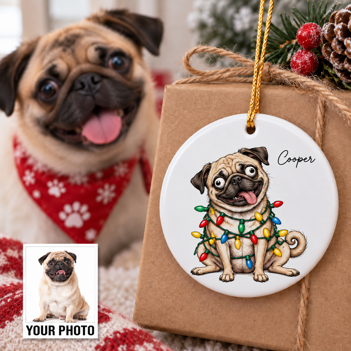 Custom Pet Portrait Quirky Silly Dog - Ceramic Ornament - Funny Christmas Gift For Dog Lover
