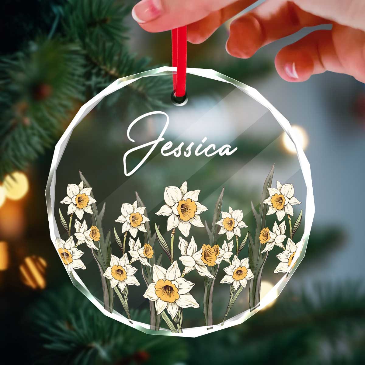 Birth Month Flower Best Friend Name Personalized Glass Ornament, Birthday Christmas Wedding Gift For Best Friends