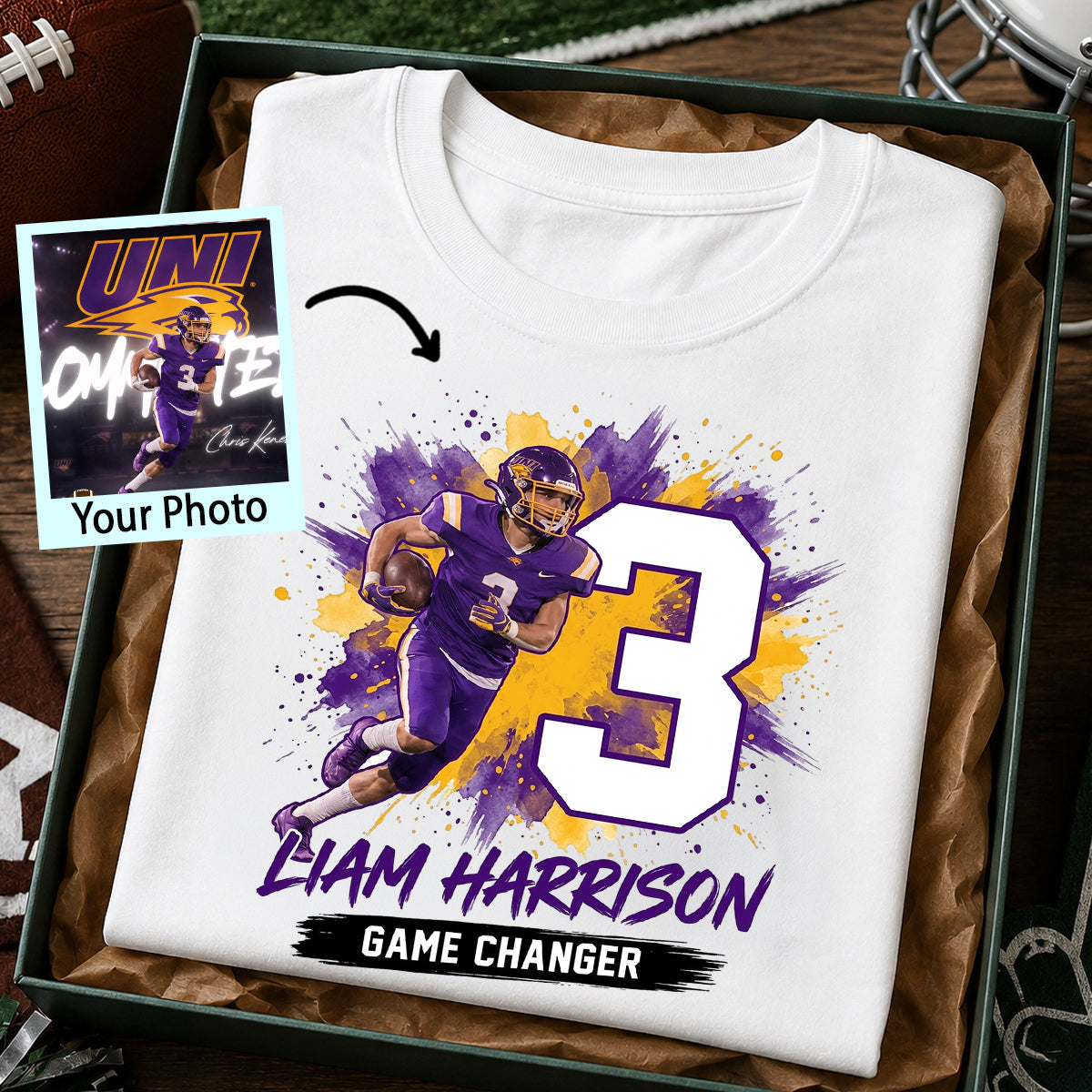 Football Player Splash Watercolor Custom Portrait From Your Photo - Personalized Shirt - Football Mom & Team Gift