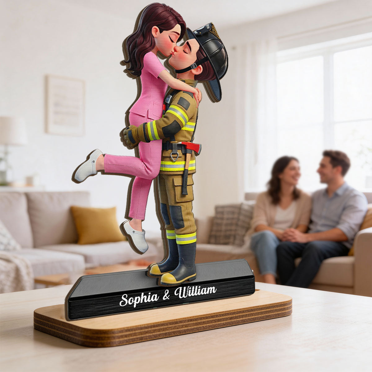 Hero Couple Forever Love - Personalized 2-Layered Wooden Plaque - Heartfelt Gift For Couple, For Him, For Her, Nurse, Police, Firefighter, Army