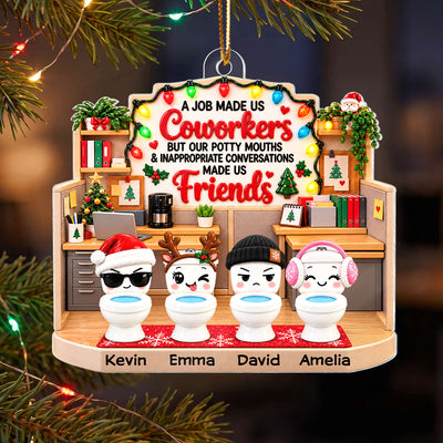 Jobs Made Us Coworkers Funny Office Potty Mouth - Personalized Acrylic Ornament – Christmas Gift for Coworkers, White Elephant Gift