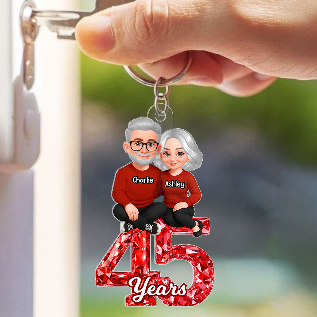 Couple Sitting Anniversary Date 3D Crystal Effect - Personalized Acrylic Keychain - Sentimental Gift for Her, Gift for Him