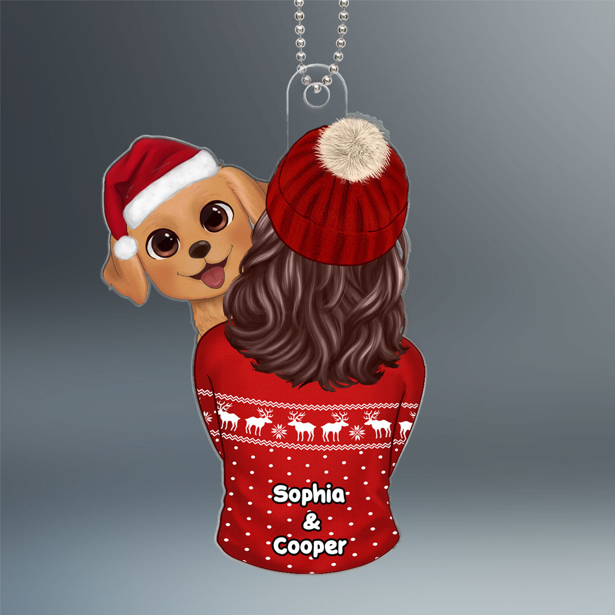 Dog Mom Holding Dog Christmas Personalized Acrylic Ornament