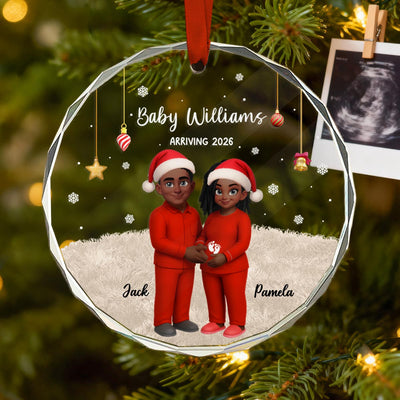 Expecting Parents Christmas Pregnancy Baby Arriving With Dogs Cats - Personalized Glass Ornament