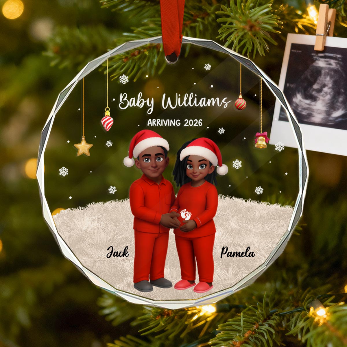 Expecting Parents Christmas Pregnancy Baby Arriving With Dogs Cats - Personalized Glass Ornament