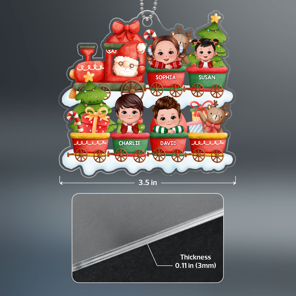 Cute Kids Peeking On Christmas Train Personalized Acrylic Ornament