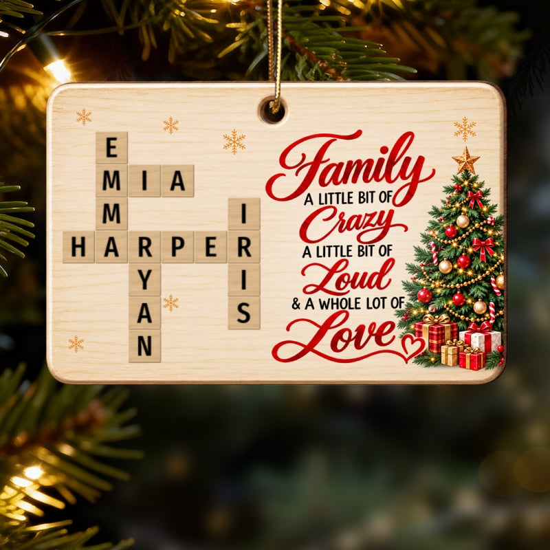 Family A Whole Lot Of Love Crossword Name Puzzle Art - Personalized Wooden Ornament - Christmas Decor For Family, Siblings