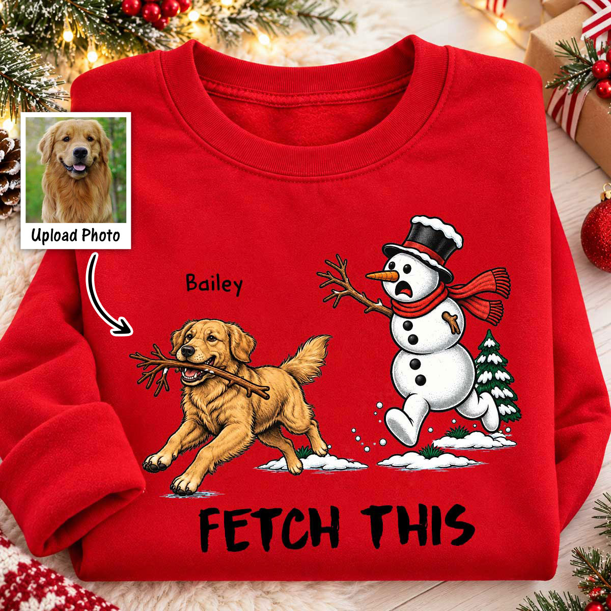 Dog Steal Snowman Hand Running Upload Pet Photo - Personalized Shirt - Funny Christmas Gift For Dog Lovers