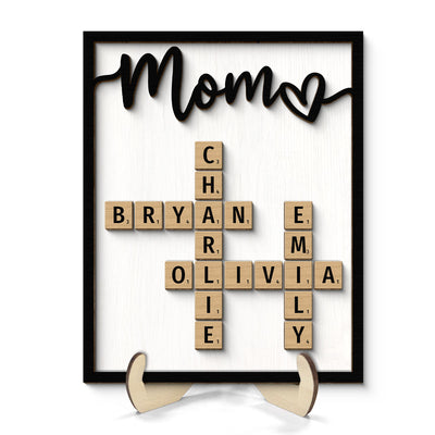 Grandkids Names In Crossword Unique Gift For Mom Grandma Personalized 2-Layer Wooden Plaque