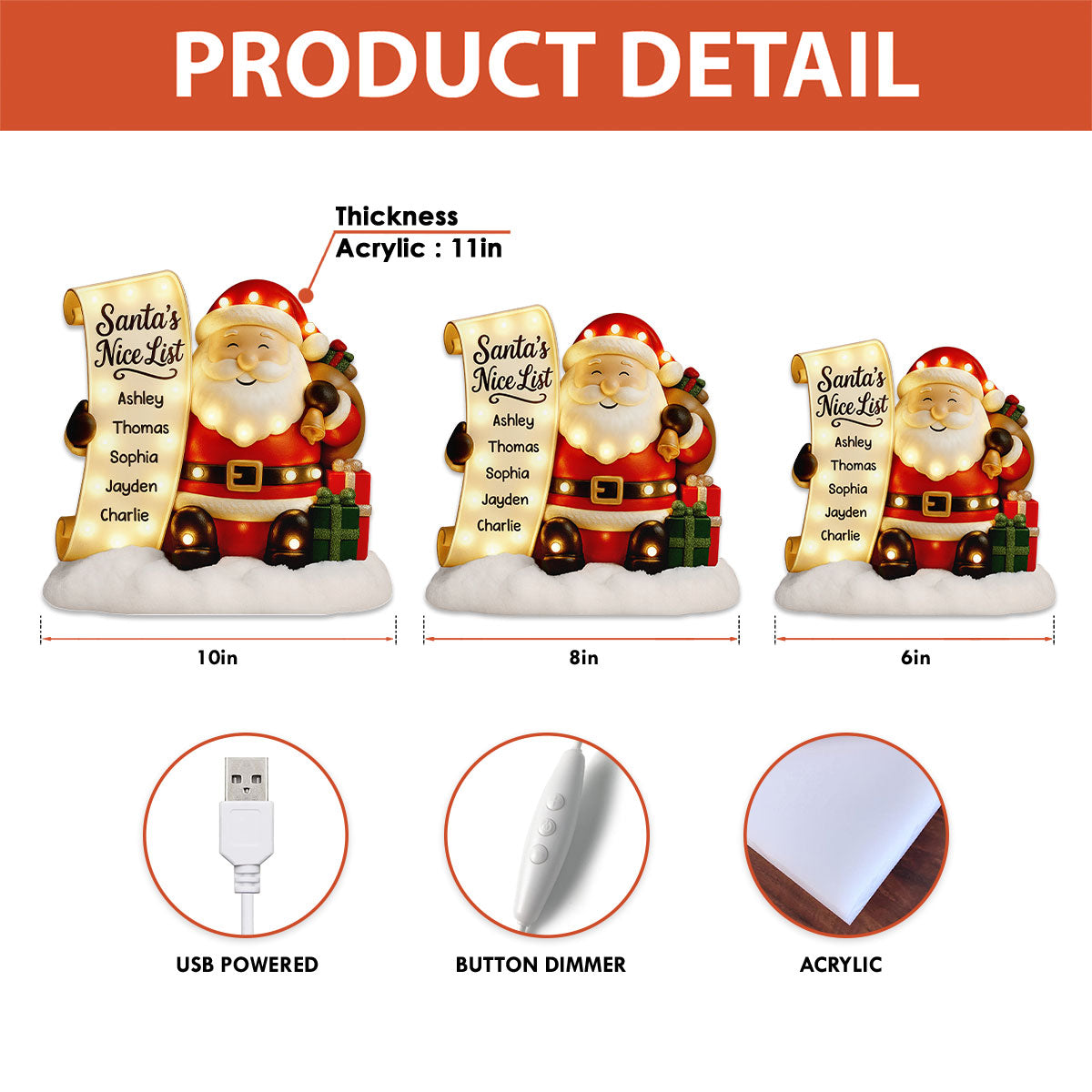 Santa's Nice List Kids' Names Family Christmas Decor - Personalized LED Light Box -Christmas Gift For Grandma, Grandpa, Family