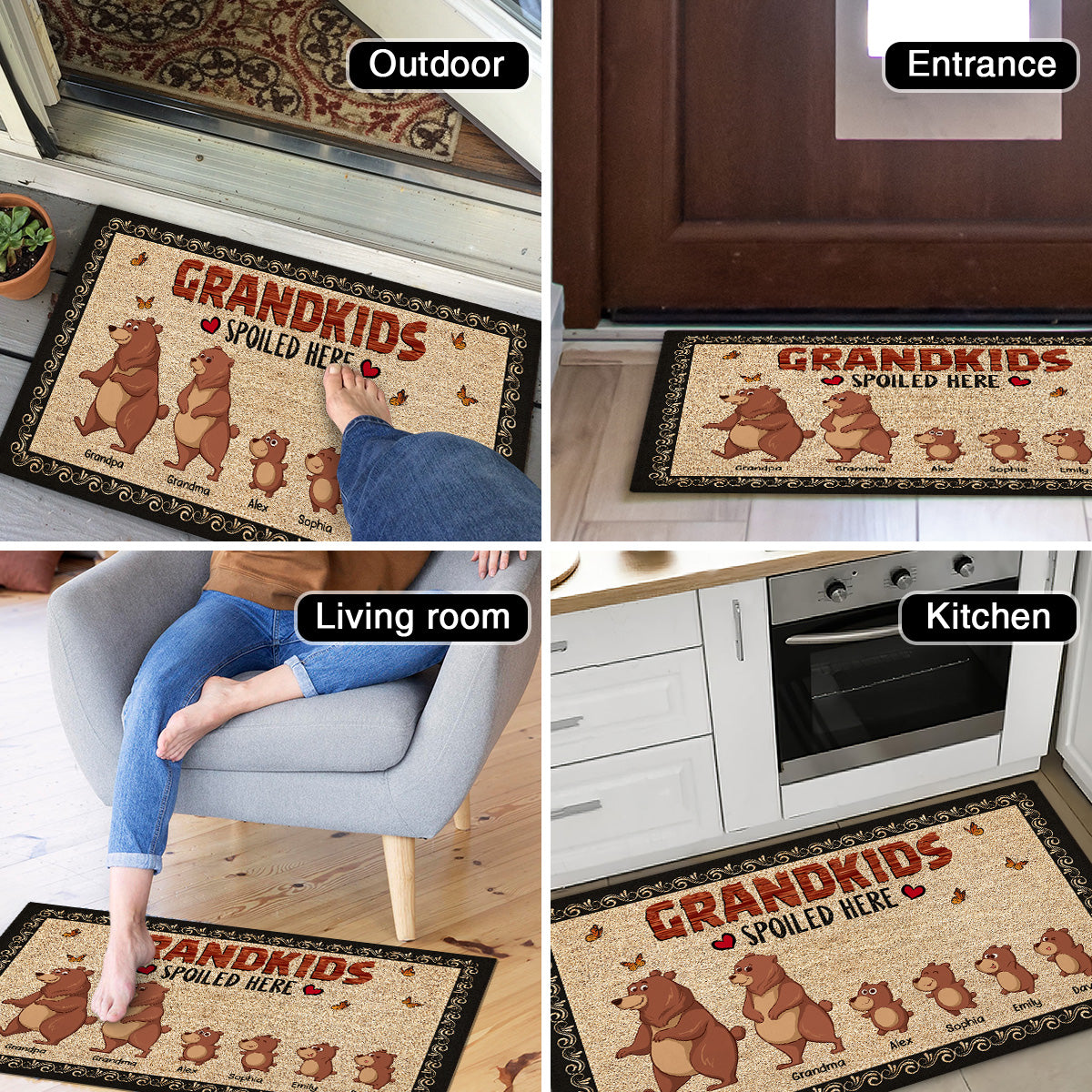 Bear Grandparents Grandkids Spoiled Here Home Decor Gift For Grandparents Personalized Doormat