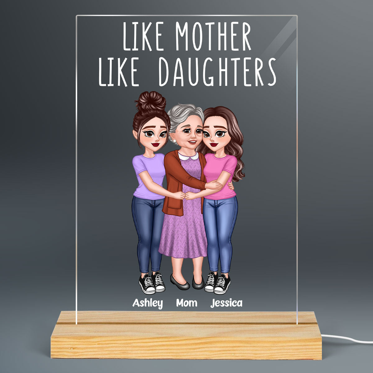 Hugging Like Mother Like Daughter Personalized Acrylic LED Night Light