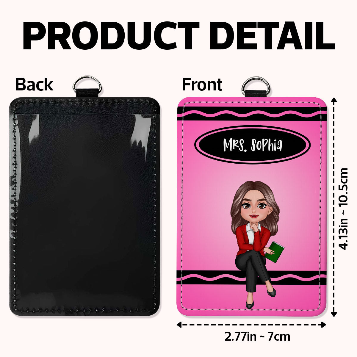 Crayon Themed Teacher Sitting Personalized ID Badge Holder, Back To School Gift