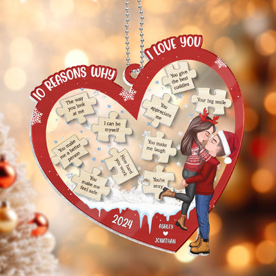 Reasons Why I Love You Christmas Couple Hugging Kissing Personalized Shaker Ornament, Christmas Gift For Her, For Him