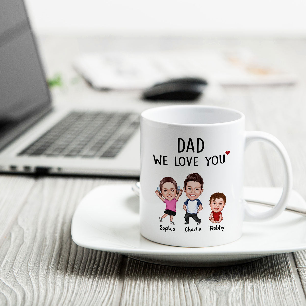 Dad We Love You Funny Caricature Personalized Mug, Father's Day Gift For Him
