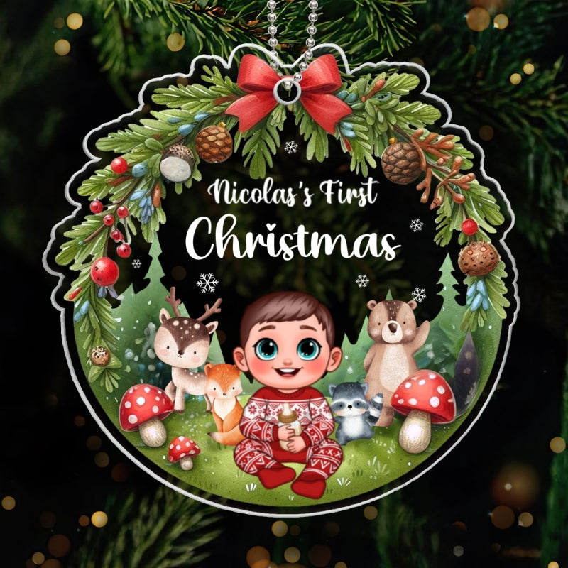 Animated Woodland Animals Baby's First Christmas Personalized Acrylic Ornament
