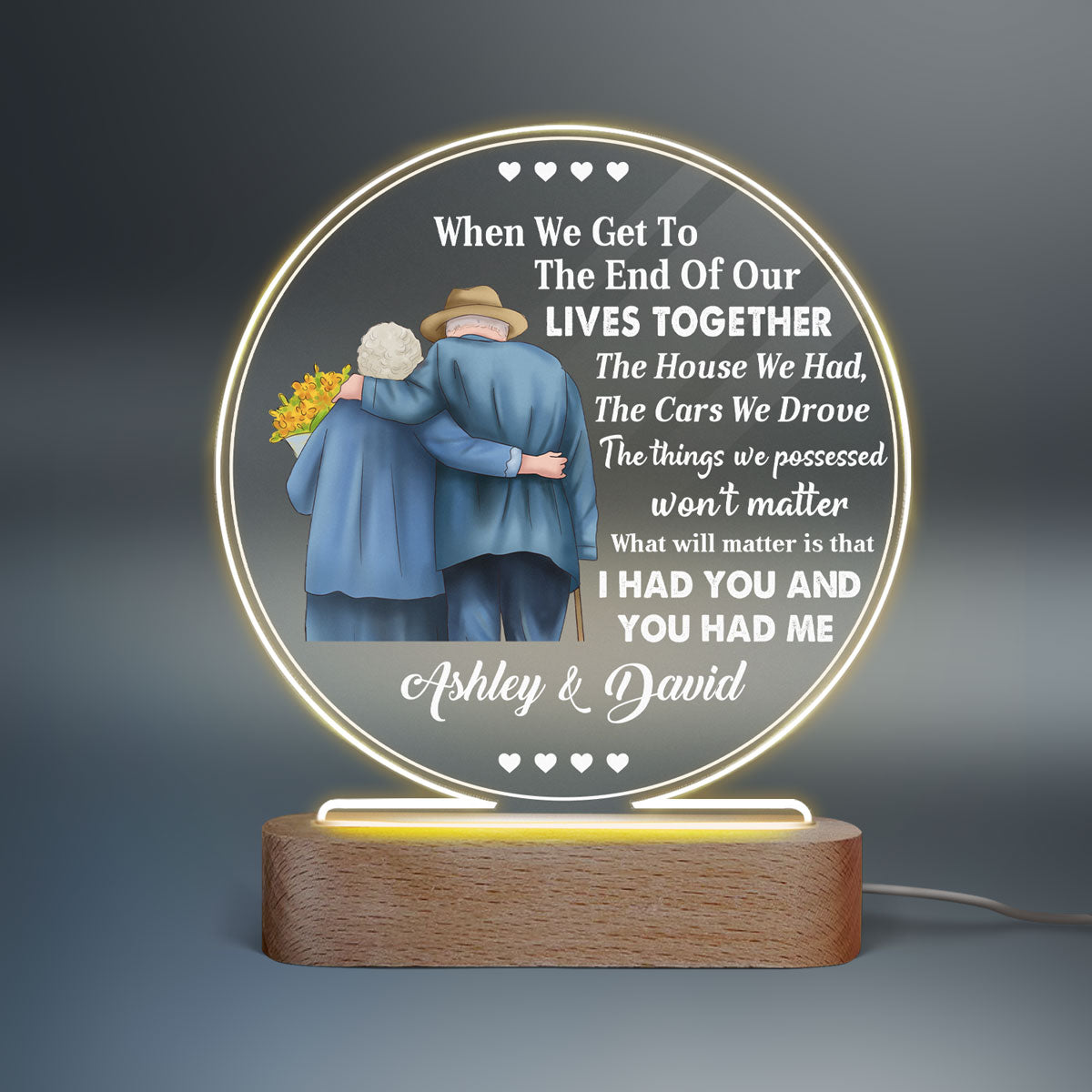 Old Couple Back View When We Get Old Personalized Circle Acrylic Plaque With LED Night Light