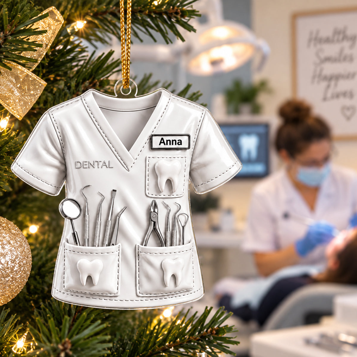 Dentist Uniform Custom Name - Personalized Acrylic Ornament - Christmas Gift for Wife, Daughter, Best Friends
