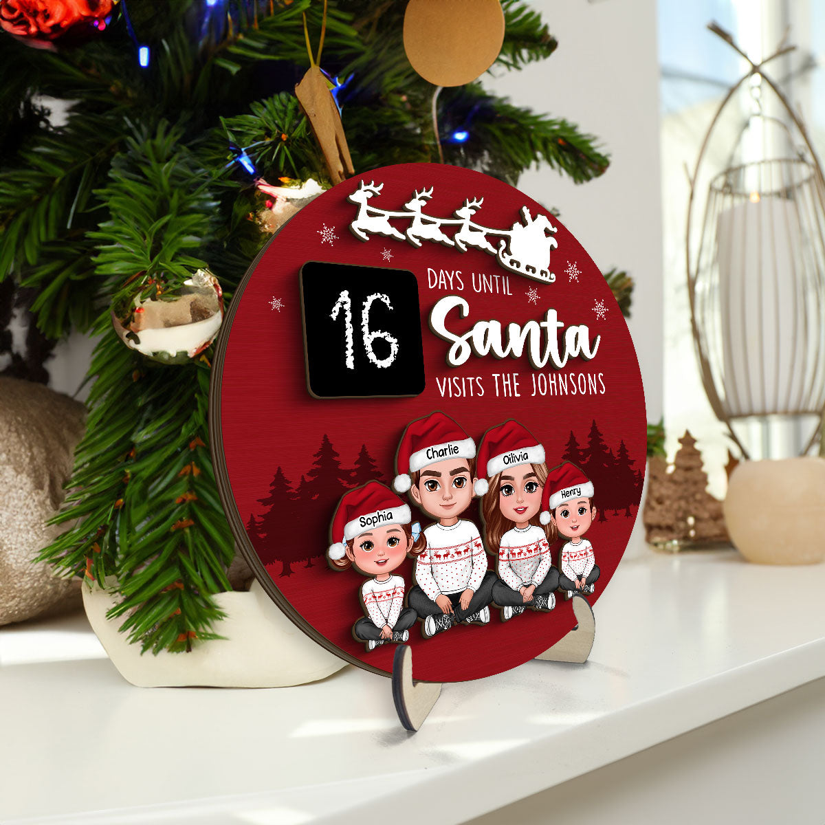Countdown To Christmas Family Decor Personalized 2-Layer Wooden Plaque