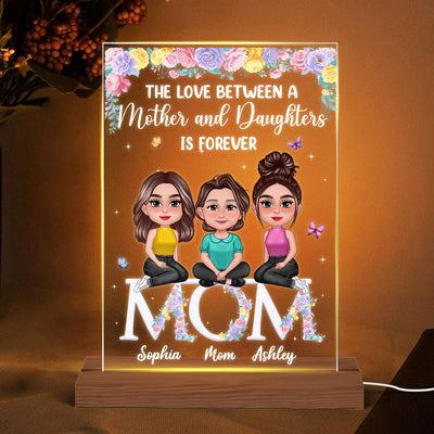 Pretty Doll Mother Daughter Sitting On Text Personalized Acrylic LED Night Light