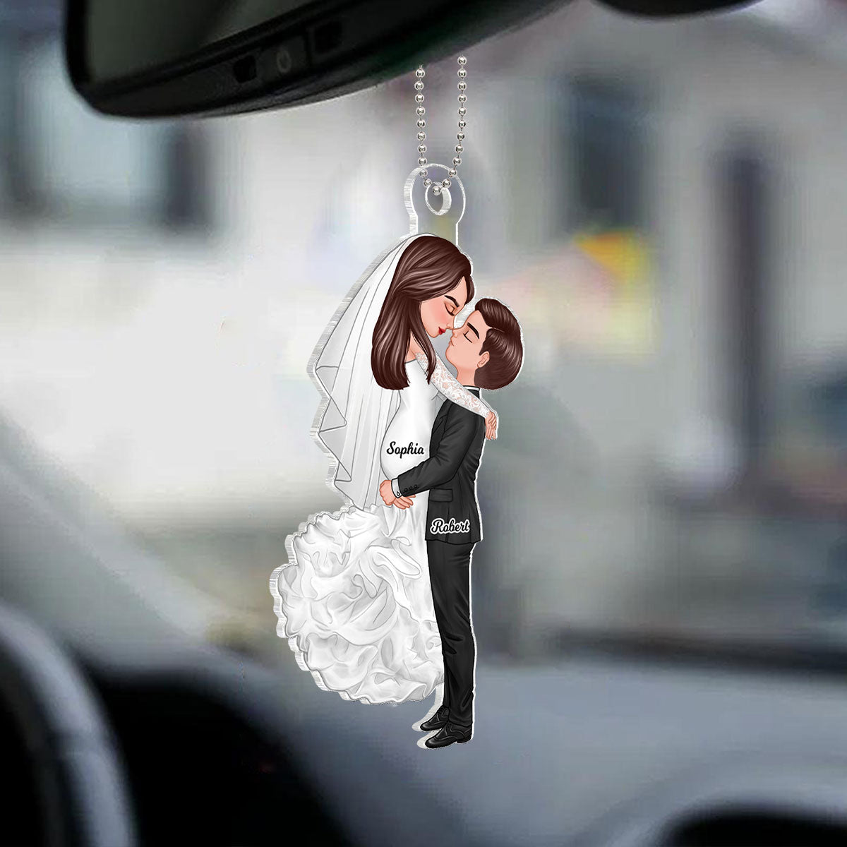 Groom & Bride Hugging Kissing Couple Acrylic Car Hanger, Perfect Anniversary Gift  Gift Wedding Gift For Her For Him