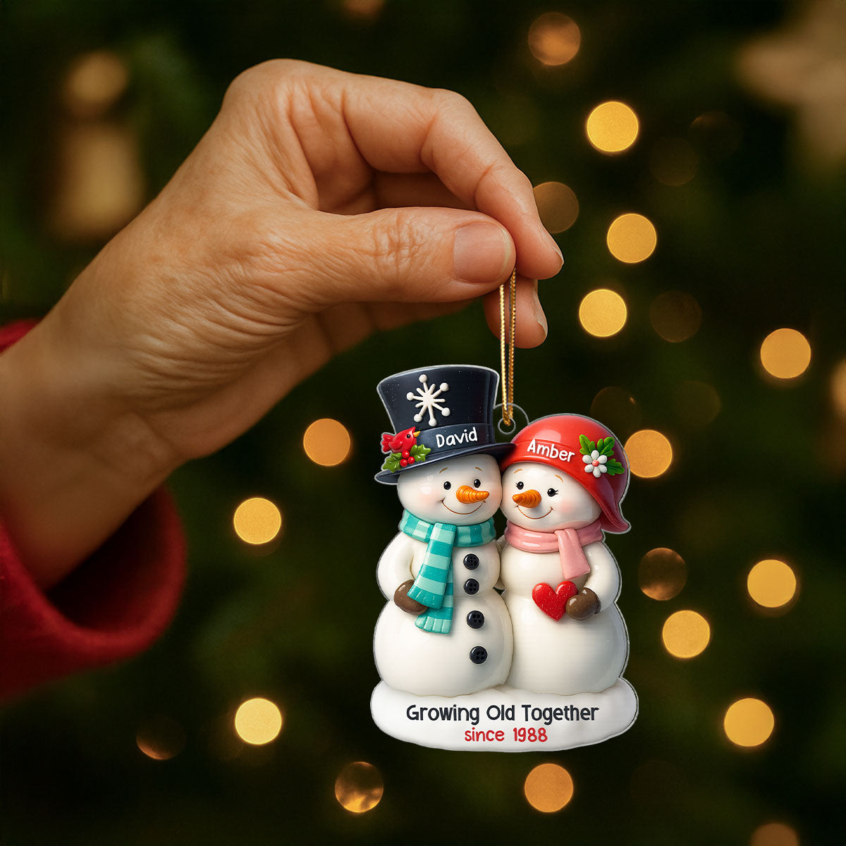 3D Effect Couple Snowman Growing Old Together Personalized Acrylic Ornament, Christmas Gift for him, Gift for her, Anniversary Keepsake Gift