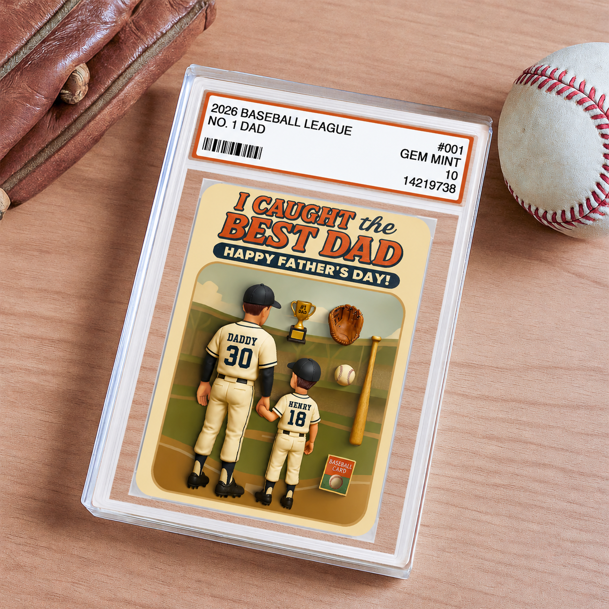 I Caught the Best Dad Baseball Trading Card Personalized Acrylic Block Plaque,  Gift for Dad, Gift for Husband