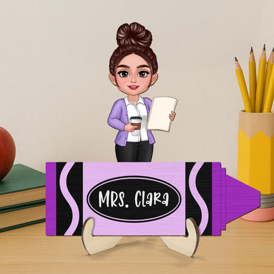 Teacher Crayon Personalized 2-Layer Wooden Plaque, Back To School Gift