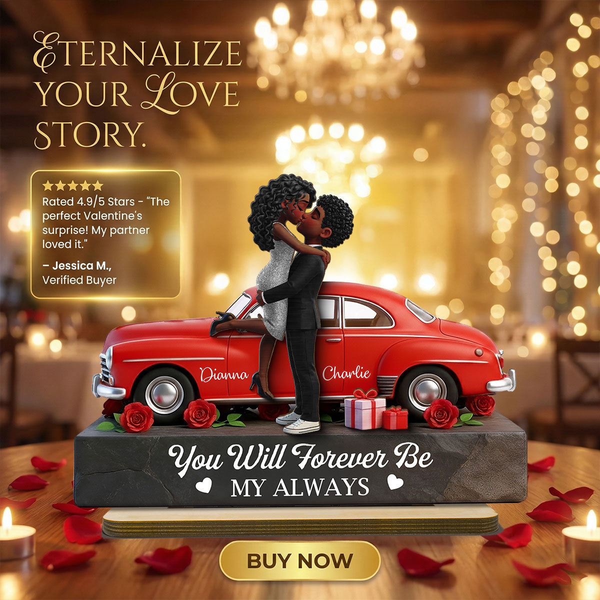 Romantic Couple Hugging Kissing Valentine Car - Personalized 2-Layered Wooden Plaque - Valentine's Day Gift For Couple