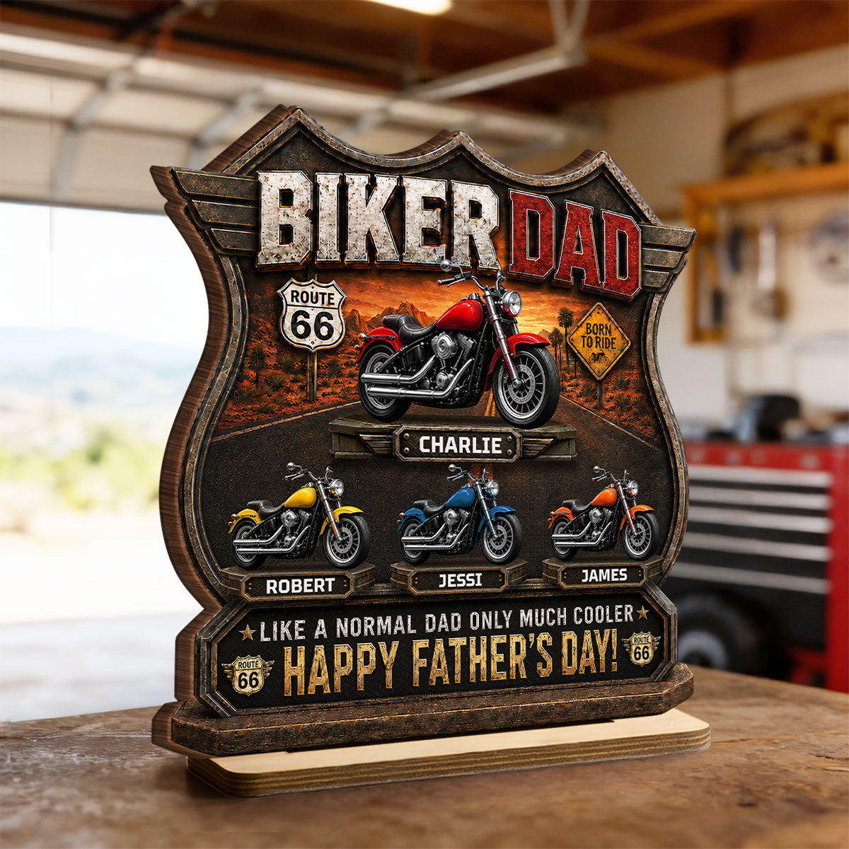 Biker Dad Cooler Dad - Personalized 2-Layered Wooden Plaque - Father's Day Gift For Dad, Husband, Grandpa, Bikers