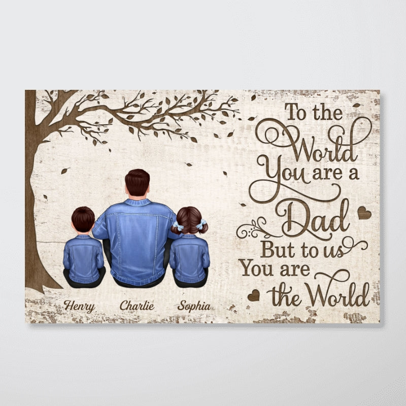 Denim Back View Dad And Kids Dogs Cats Sitting Personalized Horizontal Poster