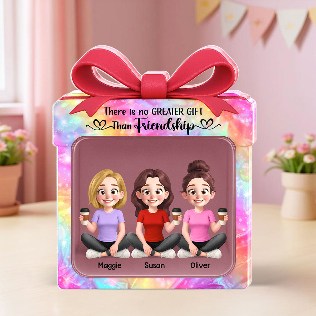 Besties Sisters Inside Gift Box 3D Effect Personalized Acrylic Block