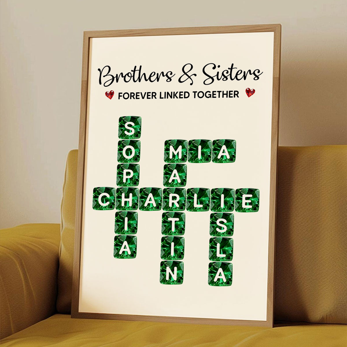Brothers Sisters Forever Linked Together 3D Crystal Crossword - Personalized Poster - Sentimental Gift for for Loved Ones