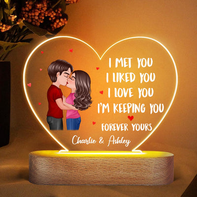 I Met You Doll Couple Kissing  Anniversary Gift For Him For Her Personalized Acrylic Heart Plaque LED Lamp Night Light