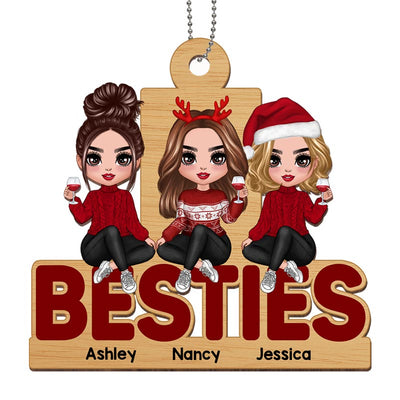Doll Besties Sitting On Word Personalized Wooden Ornament