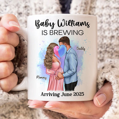 Baby Is Brewing Pregnancy Kissing Couple Personalized Mug Expecting Mom Gift, Expecting Parents Gift,  Gift