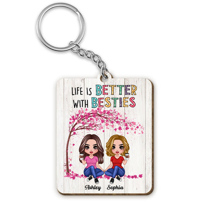 Colorful Pattern Life Is Better With Besties Sisters Personalized Wooden Keychain