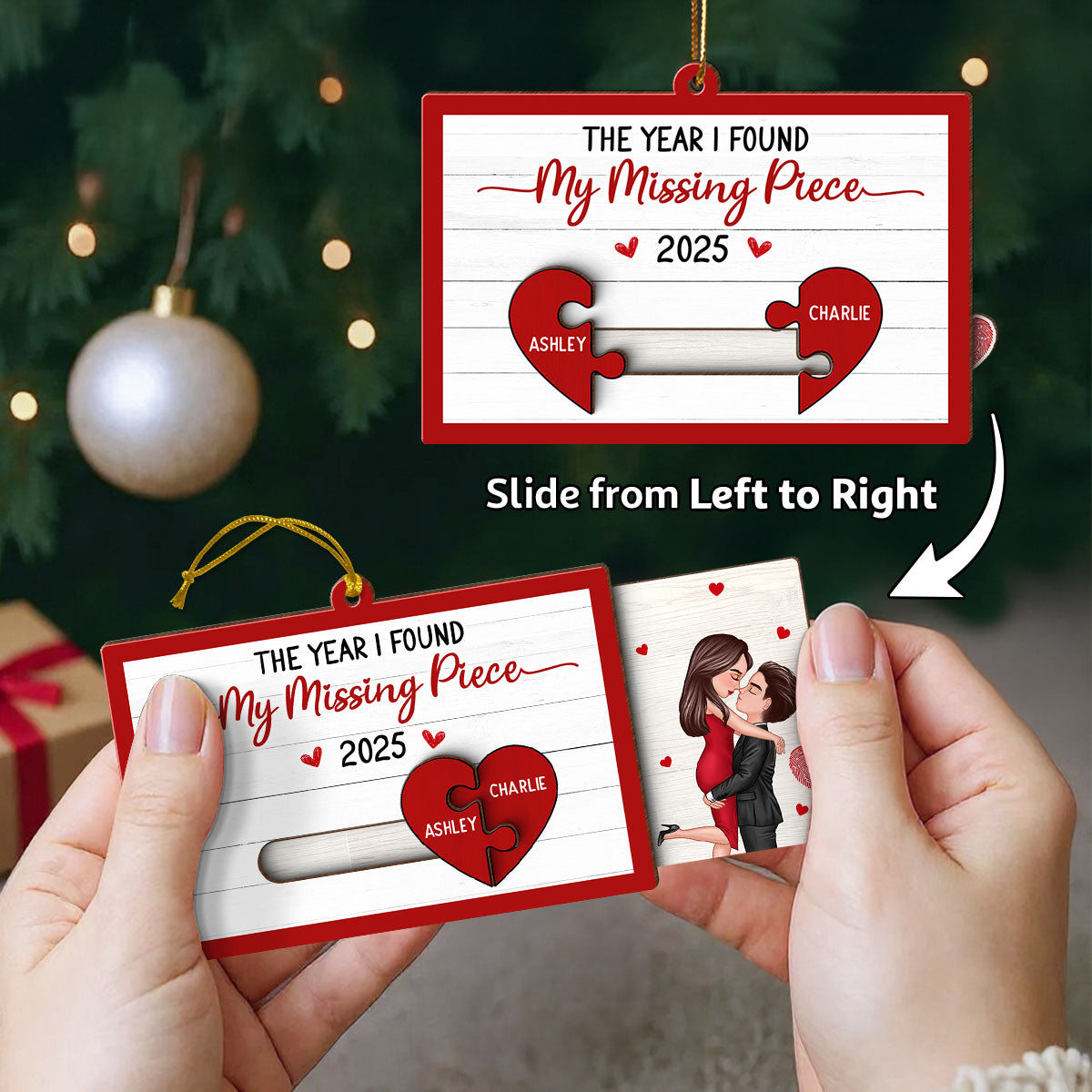 You Are My Missing Piece Couple Hugging Kissing Personalized Slider Ornament, Christmas gift for Him for Her