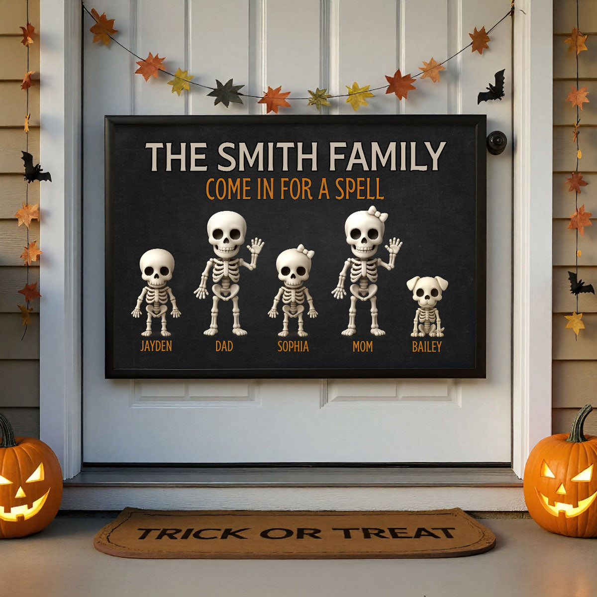 Halloween Funny Skeleton Family Personalized Poster, Halloween Decor| ?? Made in the USA