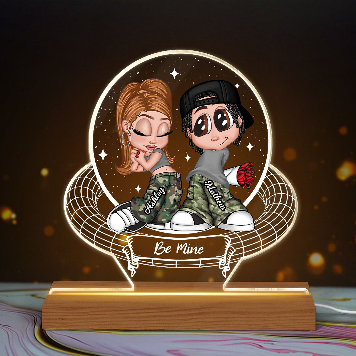 Y2K Couple Personalized 3D Illusion Acrylic LED Night Light,  Gift, Anniversary Gift for Him for Her