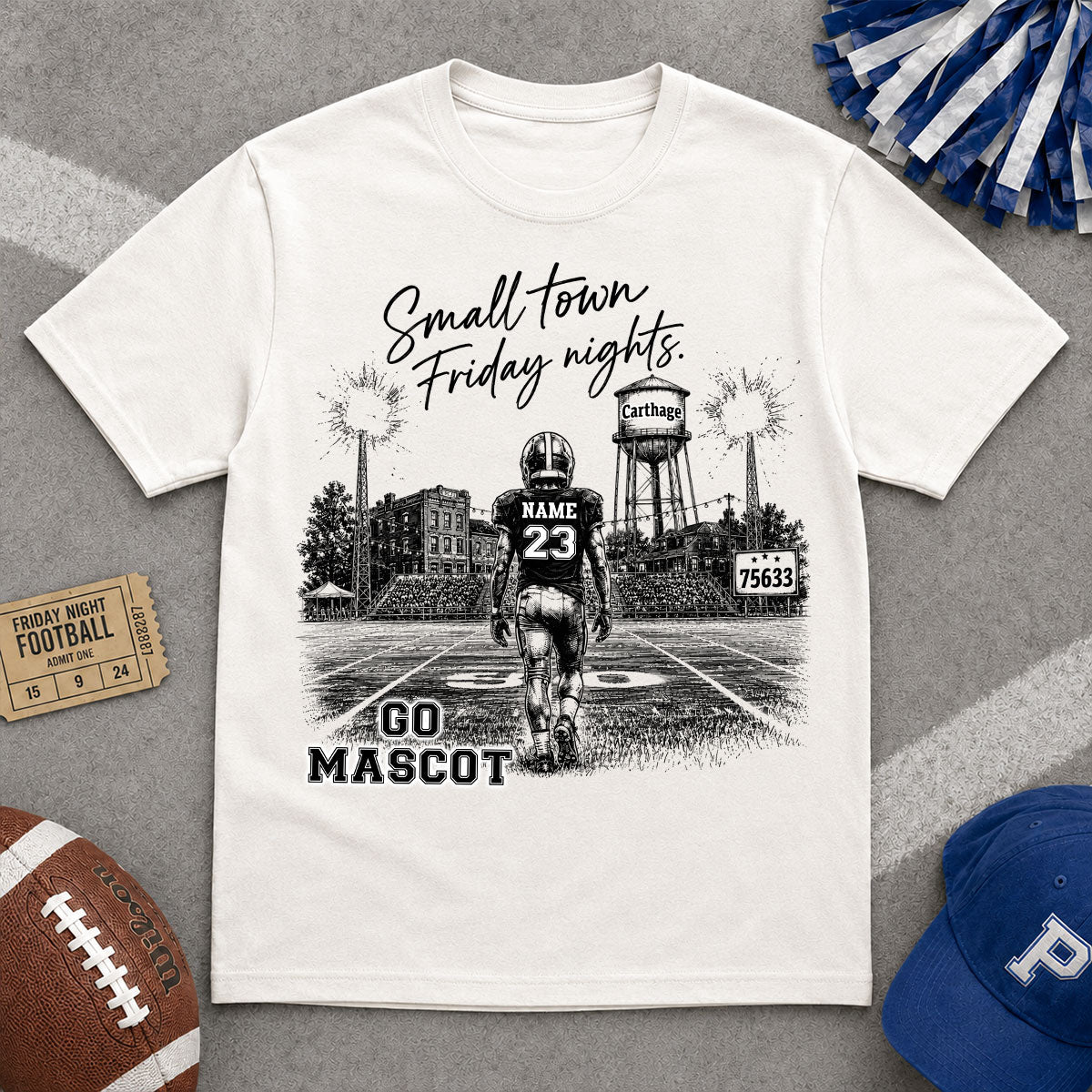 Custom Town Name and Zip Code - Personalized Shirt - Small Town Football, Game Day Hometown Spirit