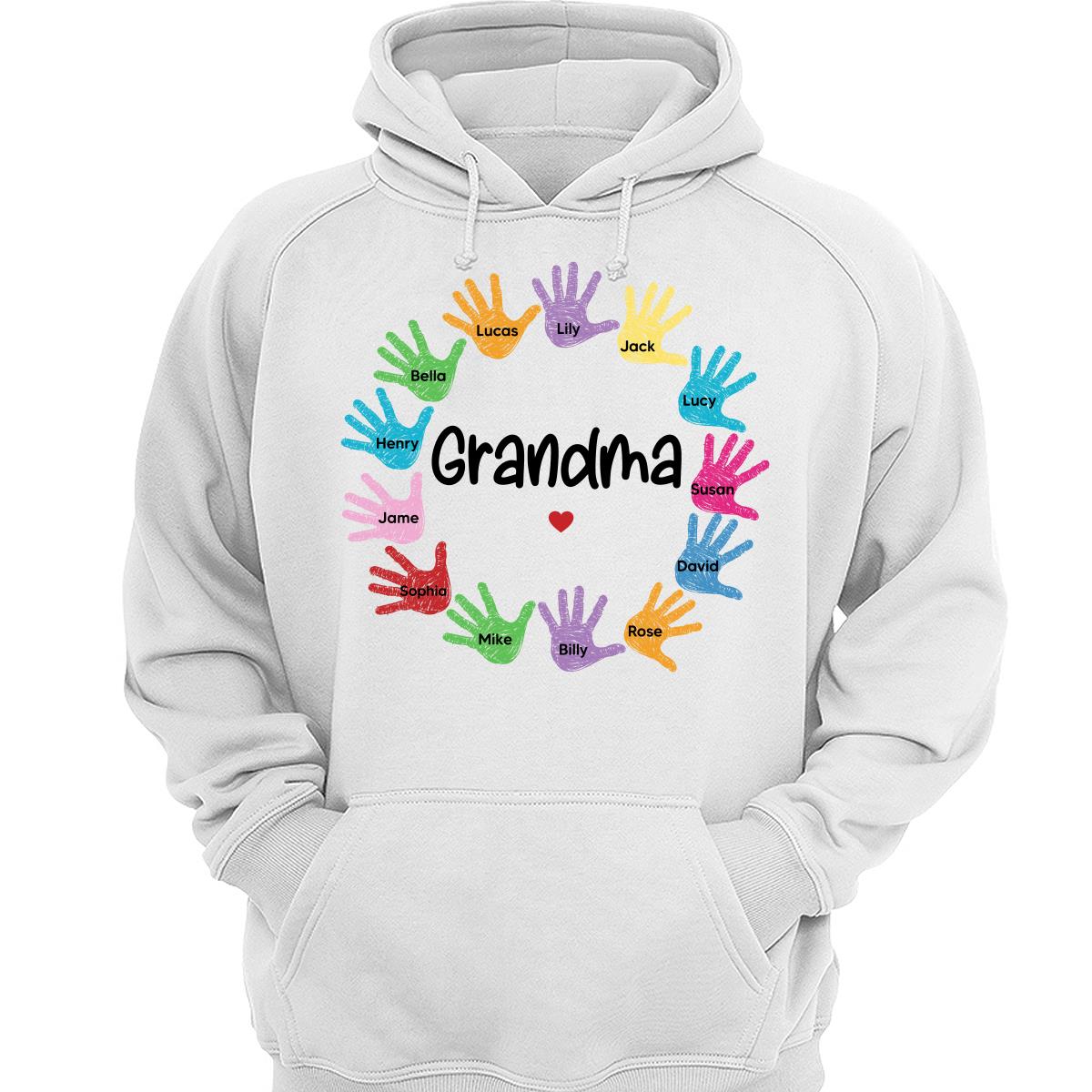 Colorful Sketch Handprints Grandma Mom Kids Names Personalized Shirt