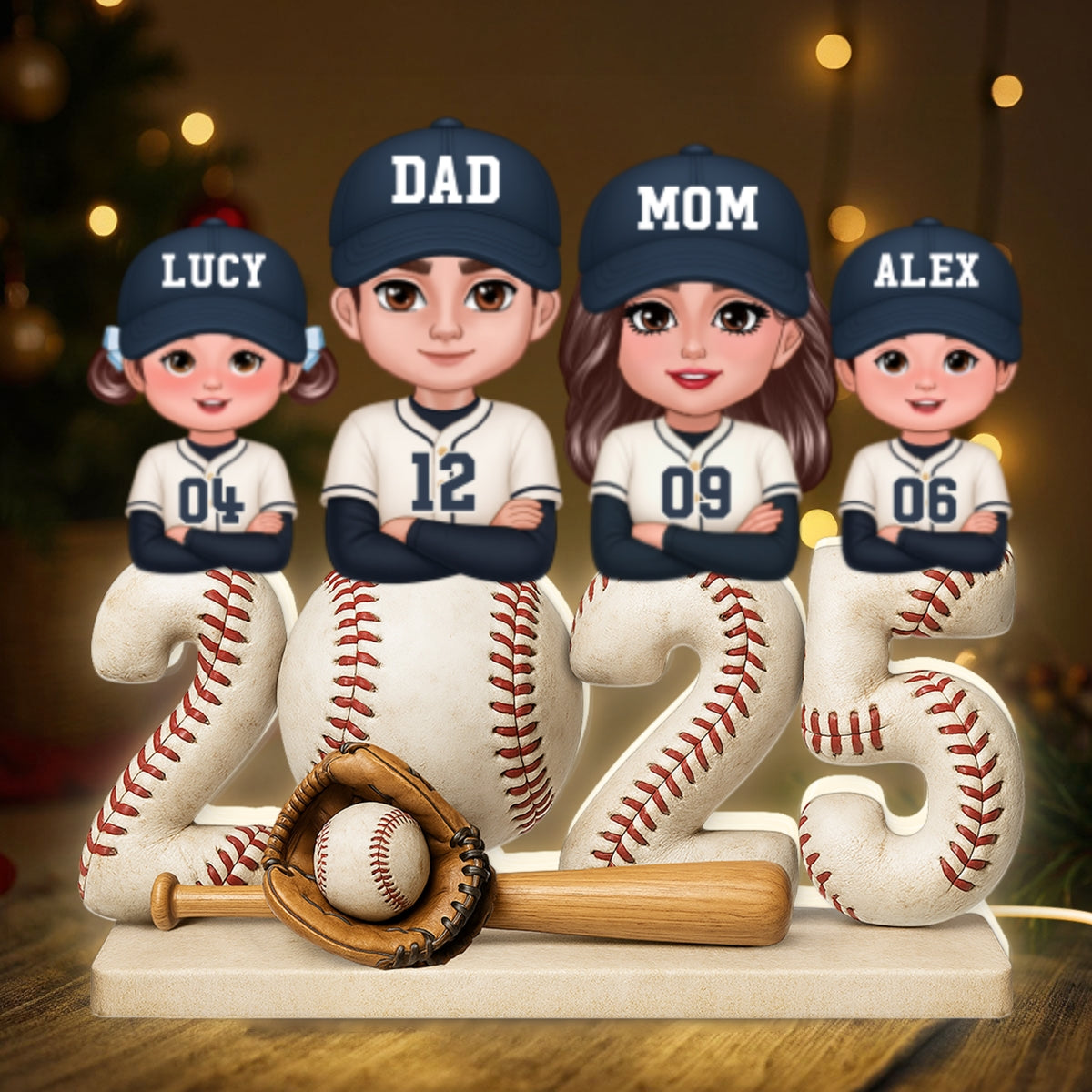 3D Effect Christmas Baseball Team Family - Personalized Light Box