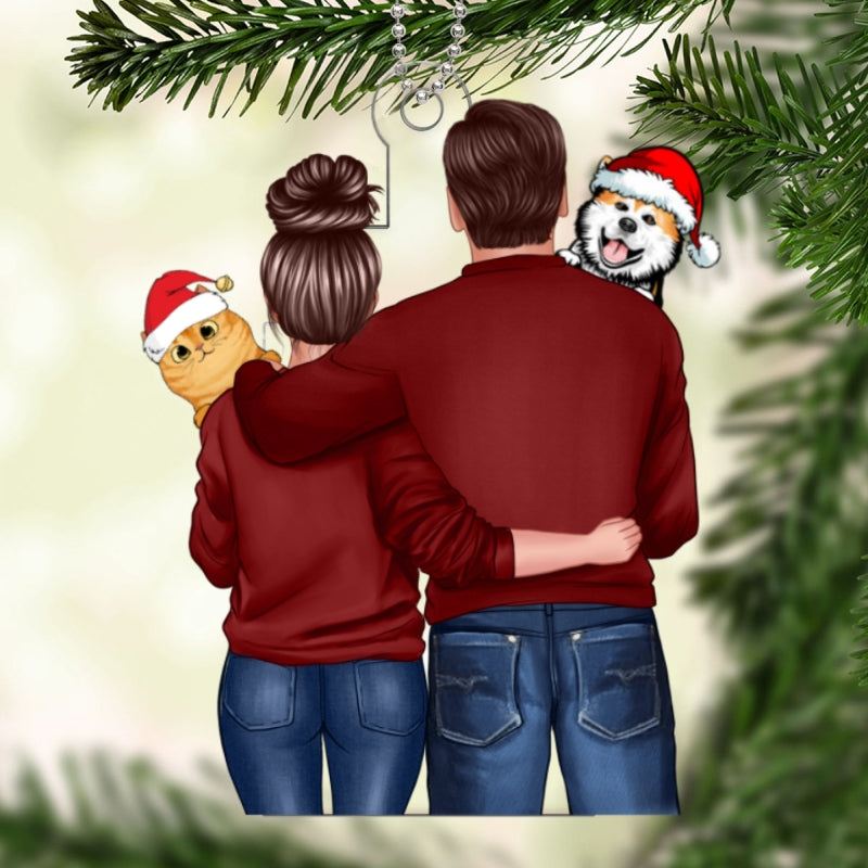 Couple Hugging Dogs Cats Personalized Acrylic Ornament